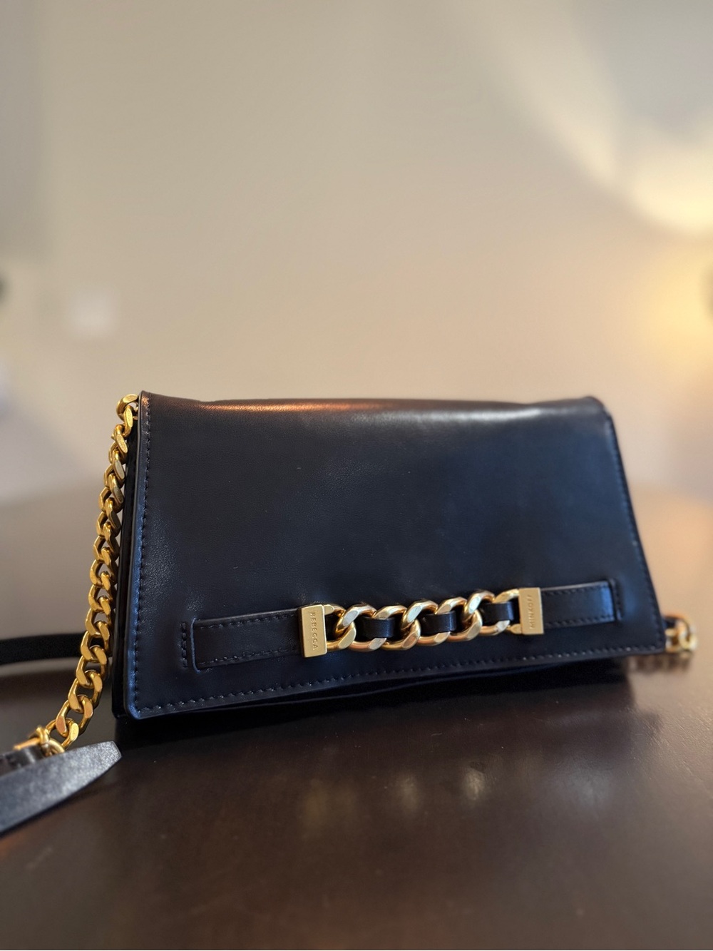 Rebecca Minkoff Black Shoulder Bag with Gold Chain Accent